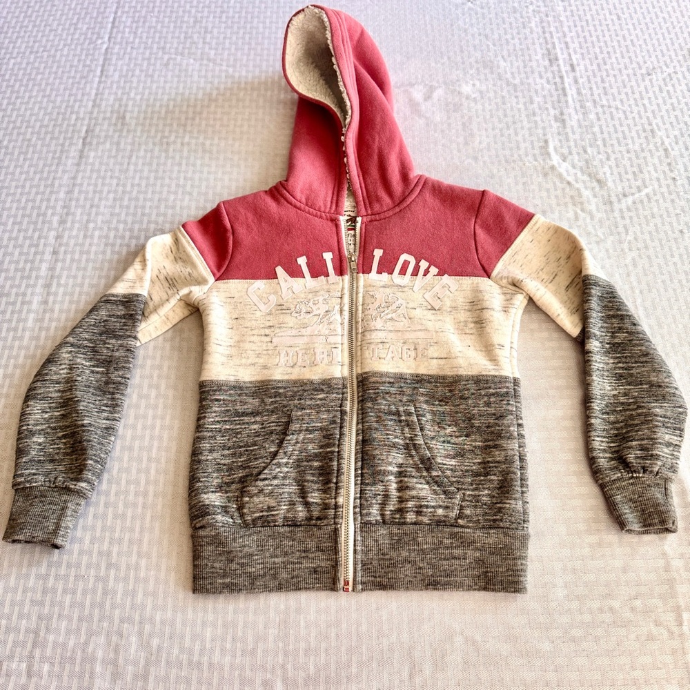 Reflex Kids Cali Love Heritage Sherpa Lined‎ Zip Hoodie Maroon Grey Size S 7/8